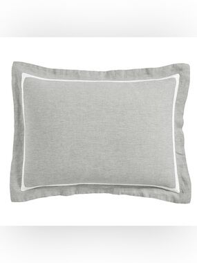 POTTERY BARN Belgian Flax Linen Frame Sham - One Standard in Flagstone and White